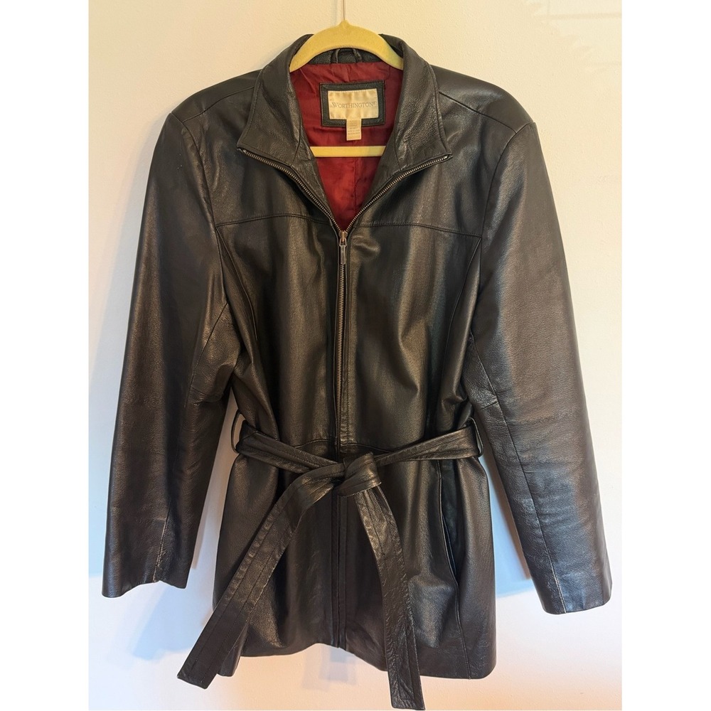 Vintage Black Leather Belted Jacket - Picture 3 of 4